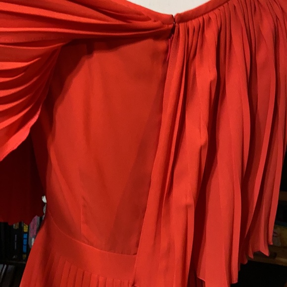 Kate Spade Pleated Persimmon Red Orange Cape Dress - Picture 5 of 6